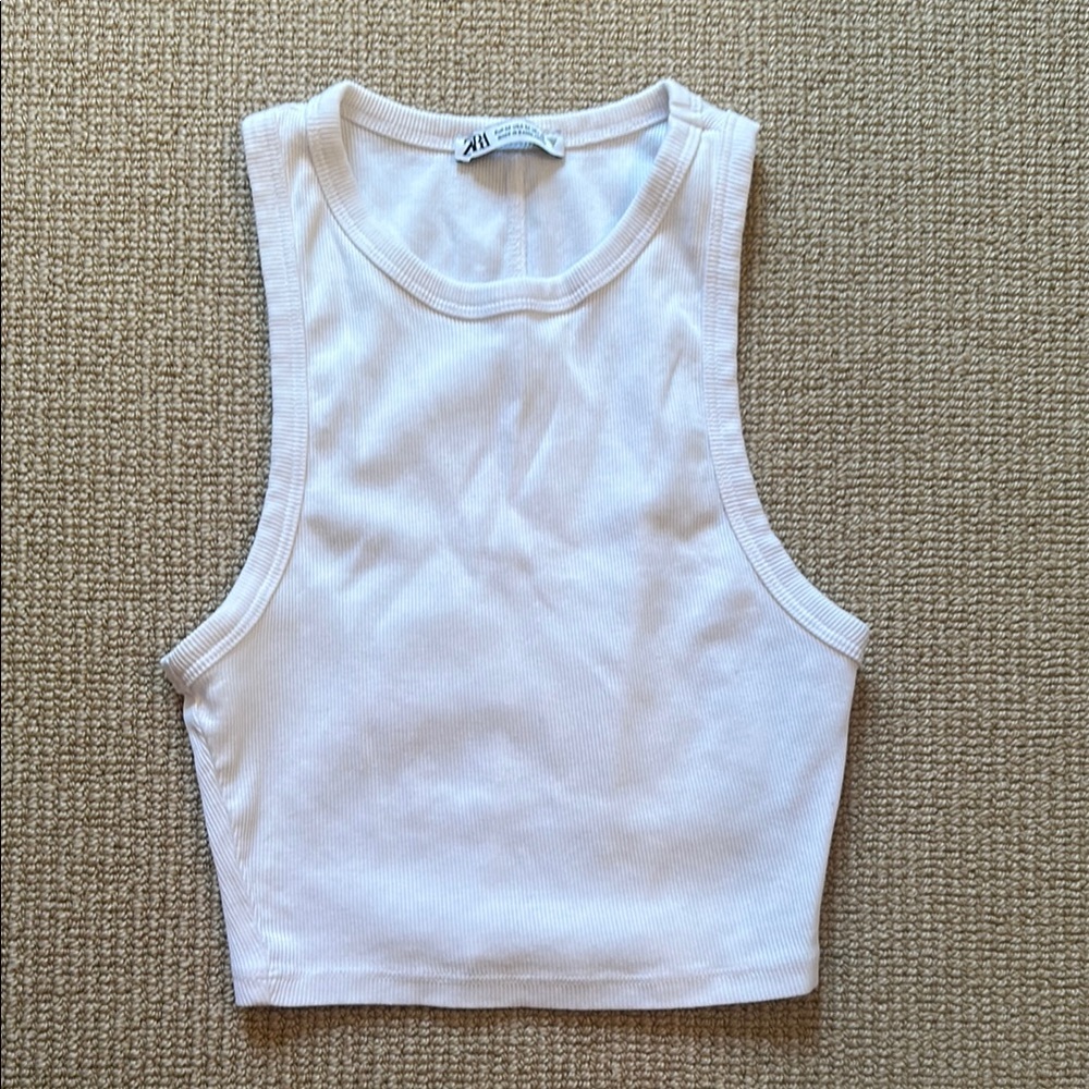 ZARA White Ribbed Tank Top